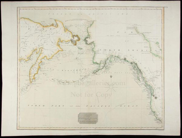 Chart of Bering Straight by John Thomson c.1810: Title: Chart of the Northern Passage Between Asia and America Author: Thomson, John Description: Copper-engraved map, hand-colored in outline. 49.5x58.7 cm. (19¼x23").Chart of the Bering Straits, sho