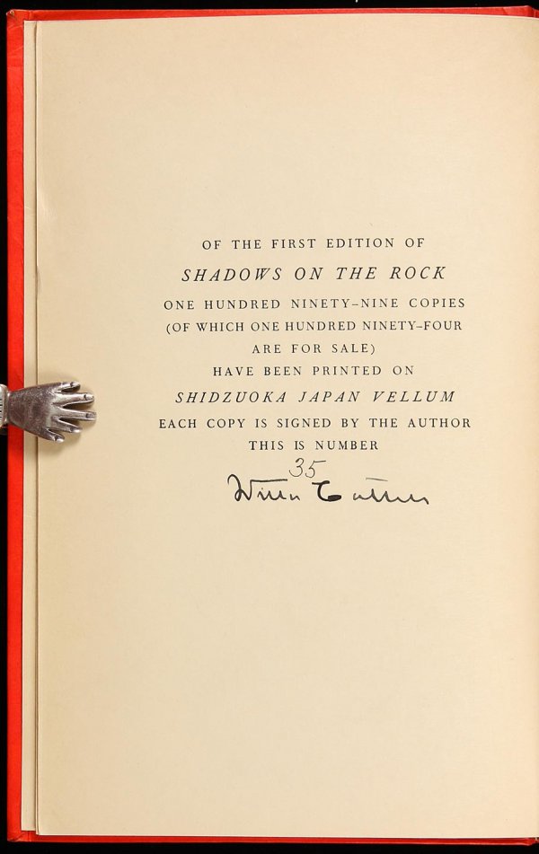 Willa Cather Shadows on the Rock Limited Edition