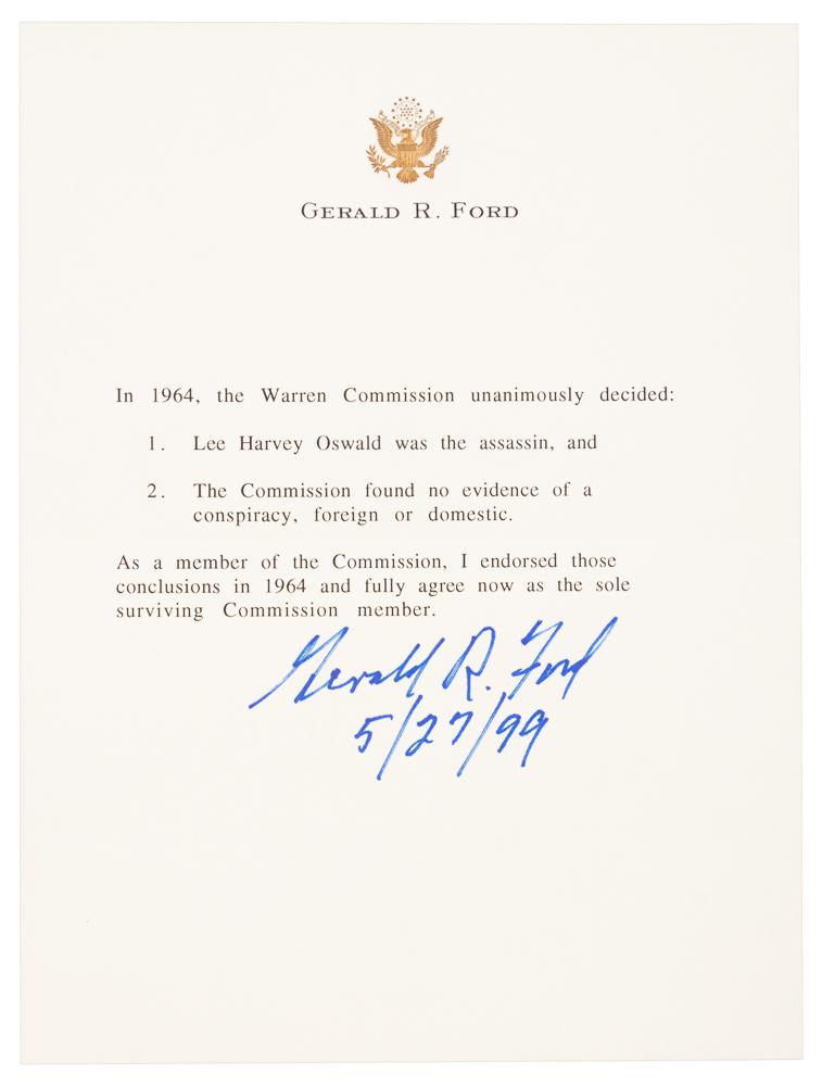 Ford Warren Commission Signed note (1 of 1)
