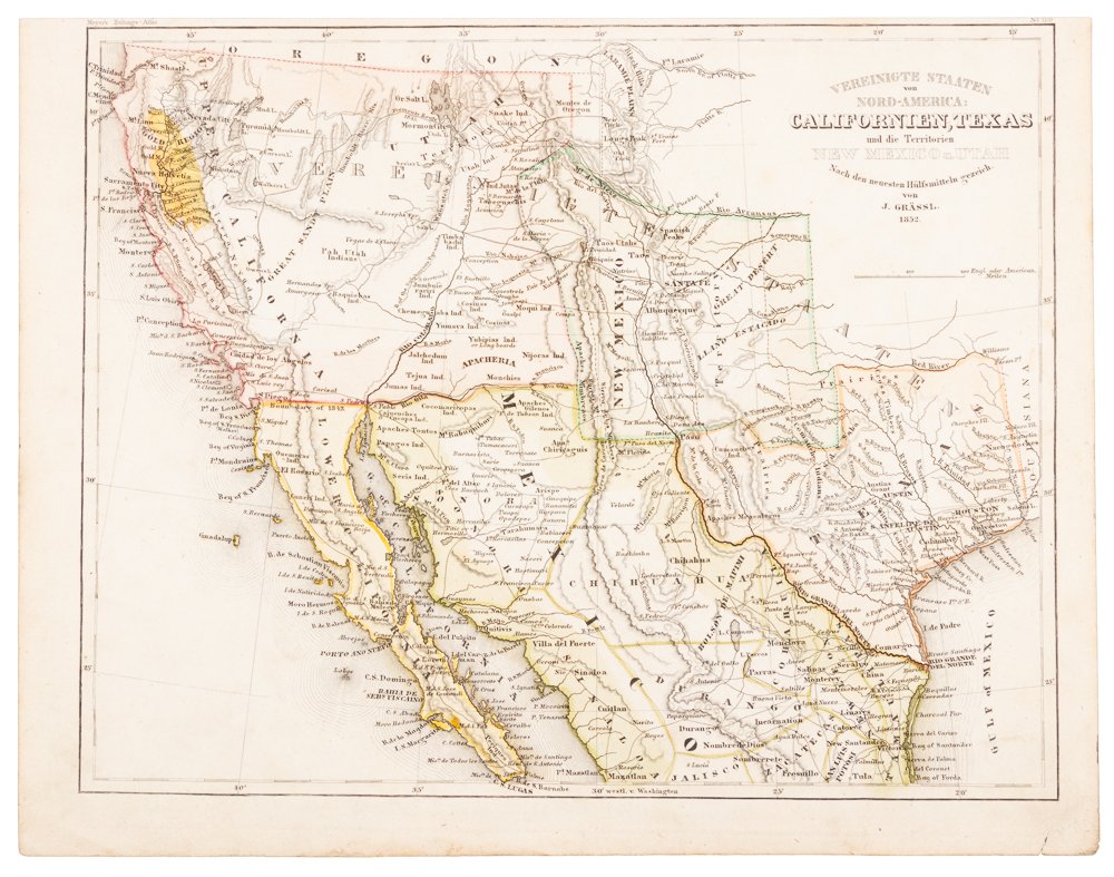 German map of California & Texas 1852: Heading: (Texas) Author: Meyer, Joseph Title: Vereinigte Staaten von Nord-America: Californien, Texas und die Territorien New Mexico u. Utah Nach den neuesten Hülfsmitte In gezeich. von J. Grässl. 1