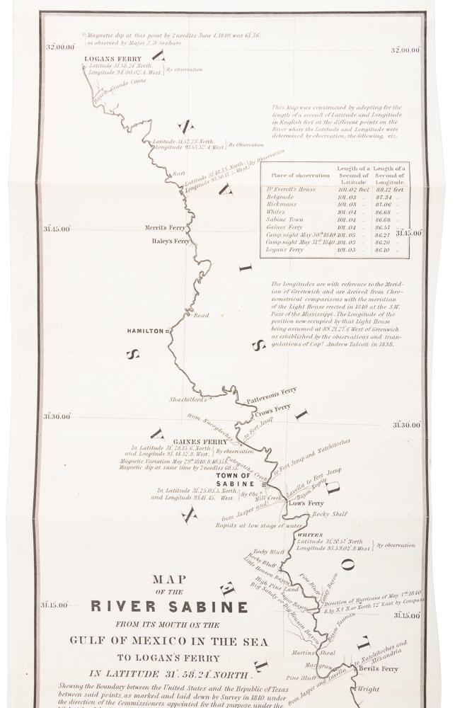 Border between Texas & Mexico 1842: Heading: (Texas) Author: U.S. Government Title: Map of the River Sabine from its Mouth on the Gulf of Mexico in the Sea to Logan's Ferry...Shewing the Boundary between the United States and the Republ