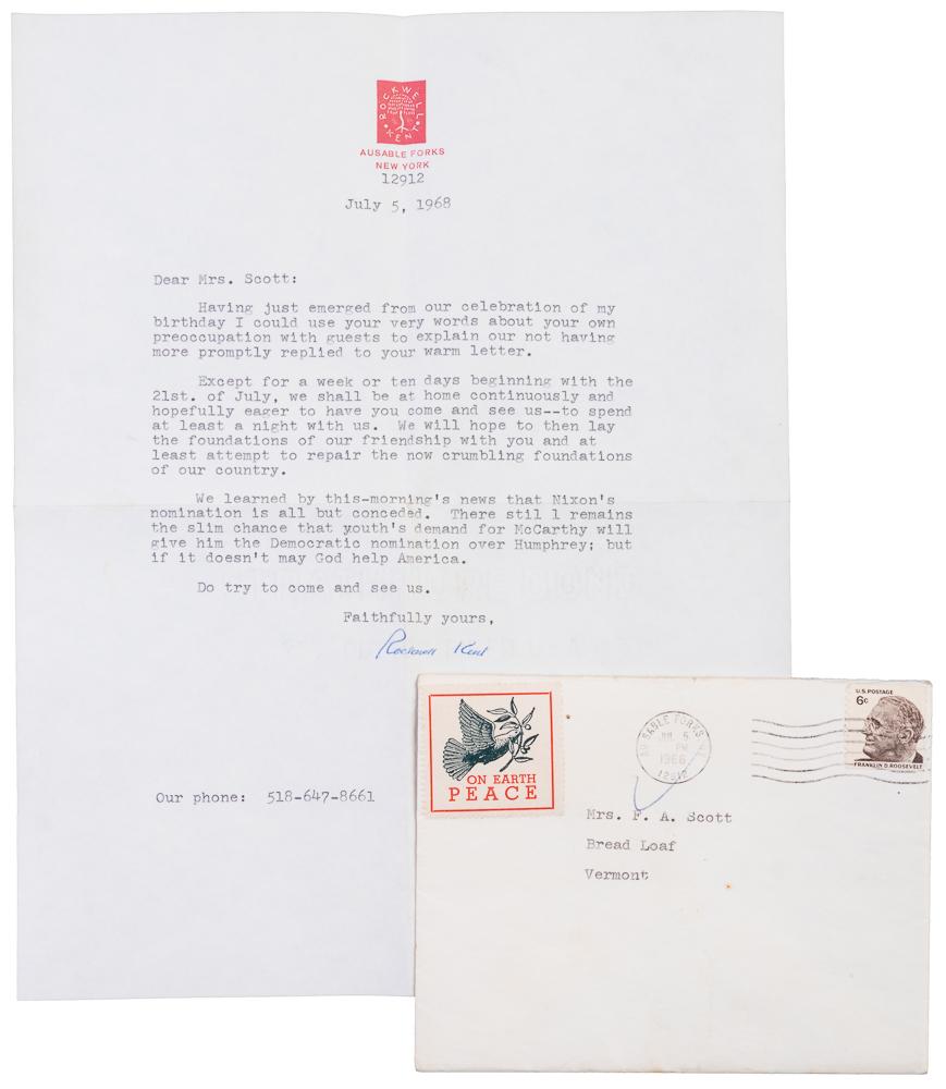 Letter signed by Rockwell Kent: Heading: Author: Kent, Rockwell Title: Typed letter signed by Rockwell Kent Place Published: Ausable Forks, NY Publisher: Date Published: 1968 Description: 1 pp. Three type