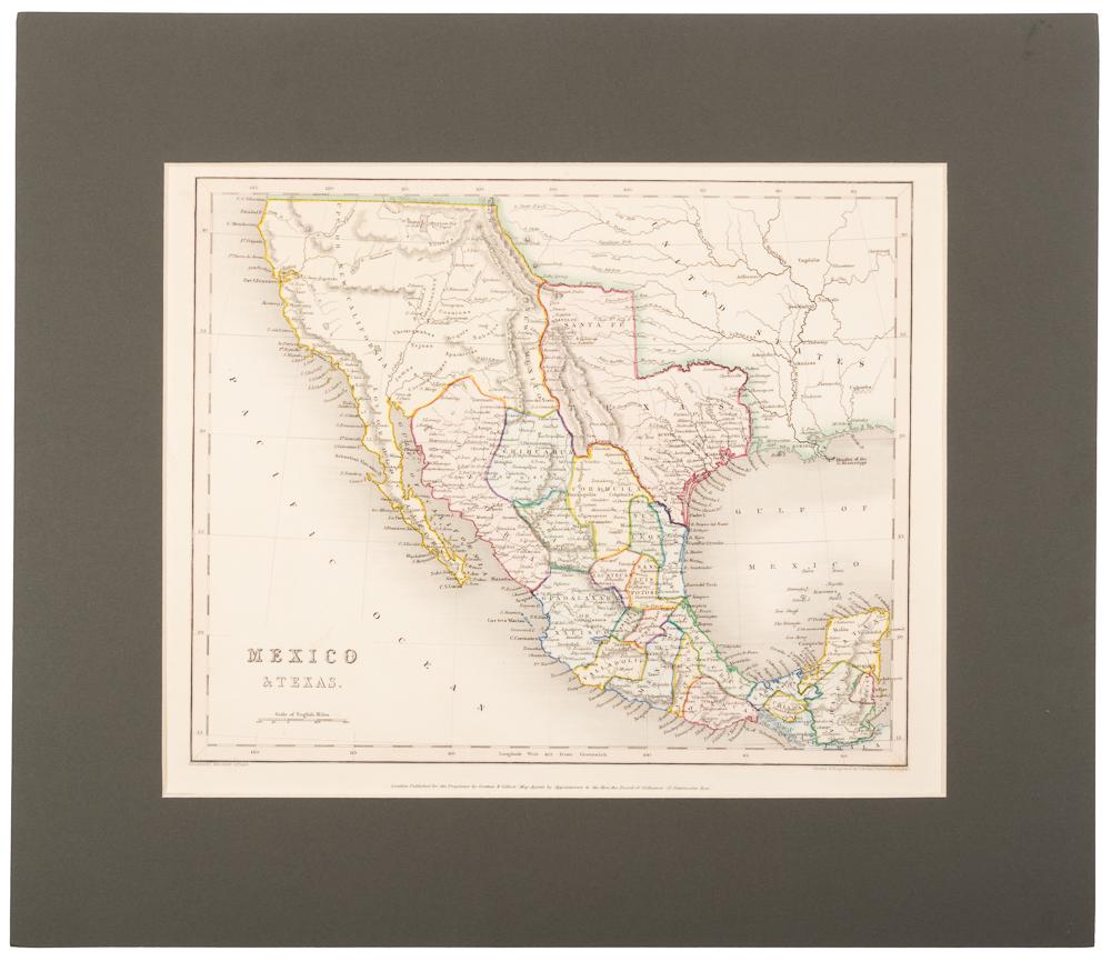Mexico with a large independent Texas, c.1845 map: Heading: Author: Gilbert, James Title: Mexico & Texas Place Published: London Publisher:Grattan & Gilbert Date Published: c.1845 Description: Engraved map, hand-colored in outli