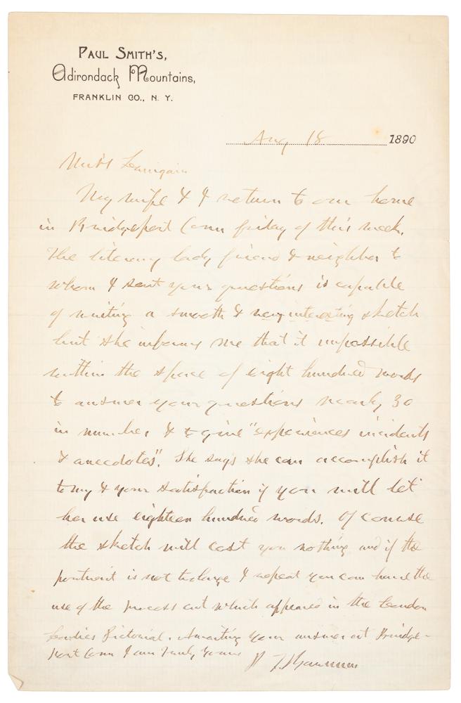 Letter signed by P.T. Barnum (1 of 6)