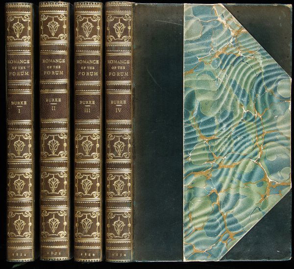 Peter Burke Romance of the Forum Finely Bound: Title: The Romance of the Forum, Or, Narratives, Scenes, and Anecdotes from Courts of Justice Author: Burke, Peter Description: 4 volumes (First & Second Series). 7½x4½, green half calf and marbled