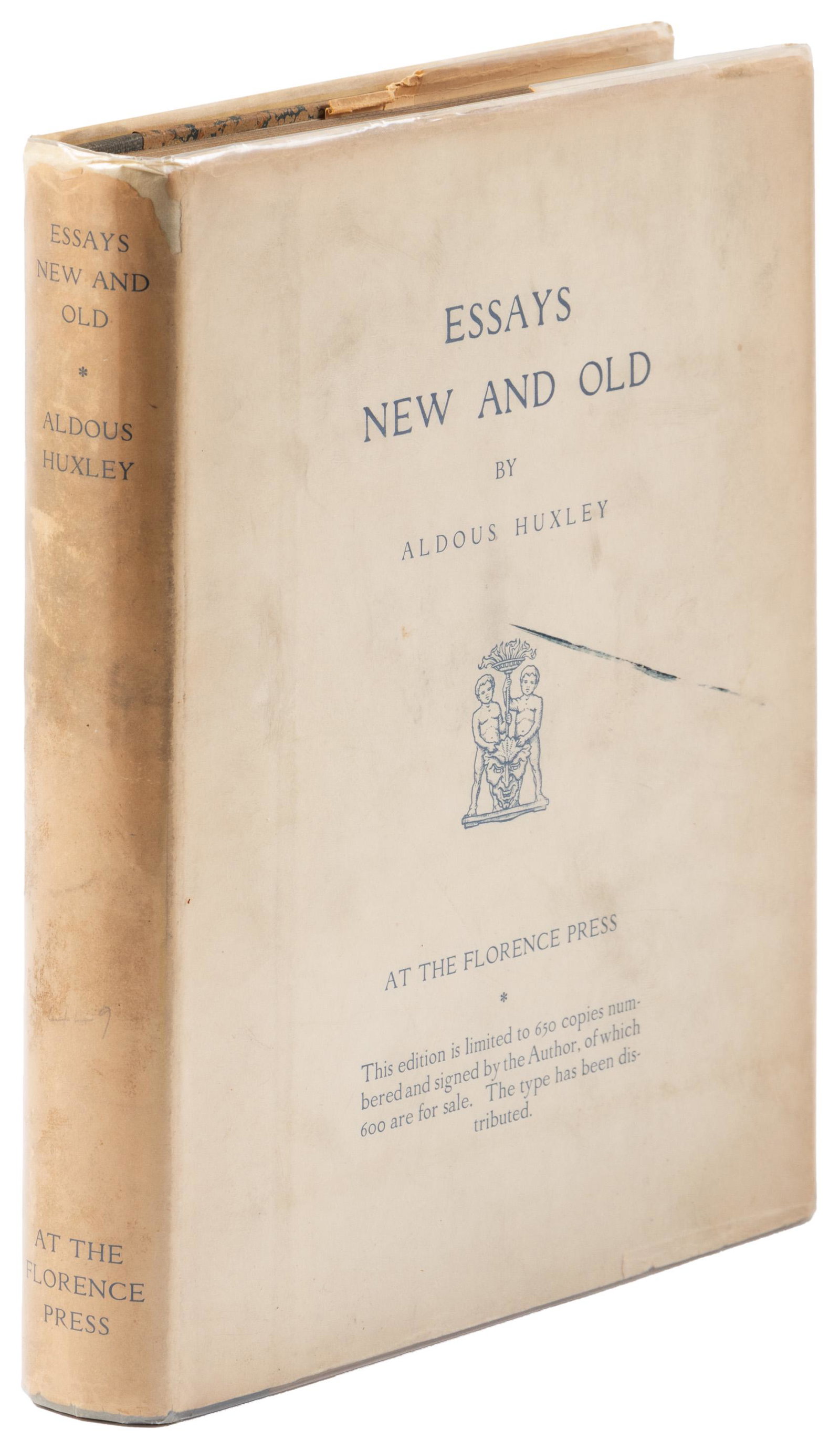 Huxley's Essays, 1 of 650 signed copies: Heading: Author: Huxley, Aldous Title: Essays New and Old Place Published: London Publisher:Chatto and Windus at the Florence Press Date Published: 1926 Description: 21.5x16 cm