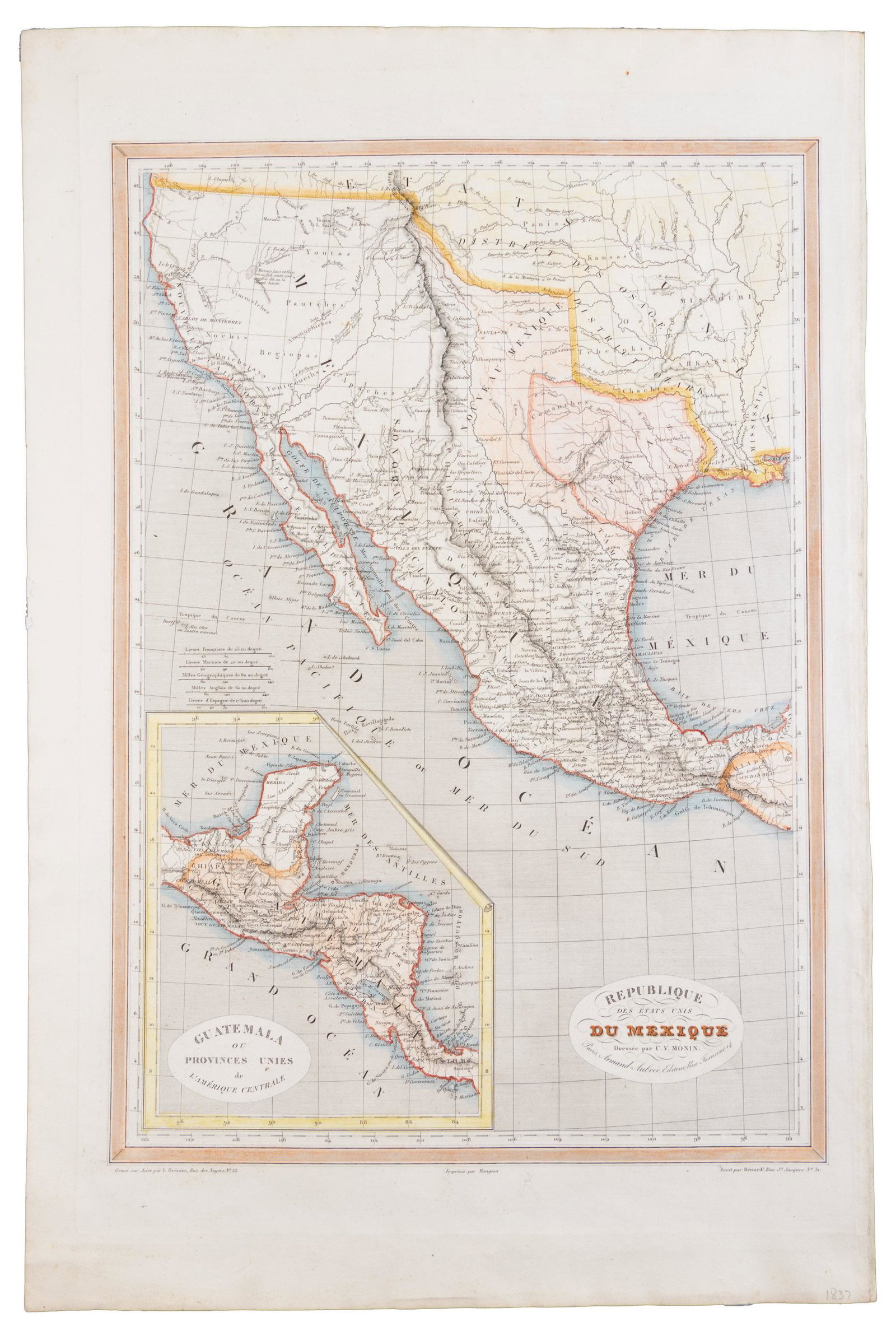 Mexico with semi-autonomous Texas, c.1837: Heading: Author: Monin, Charles V. Title: Republique des États Unis du Mexique Place Published: Paris Publisher:Armand Aubrée Date Published: c.1837 Description: Copper-engraved