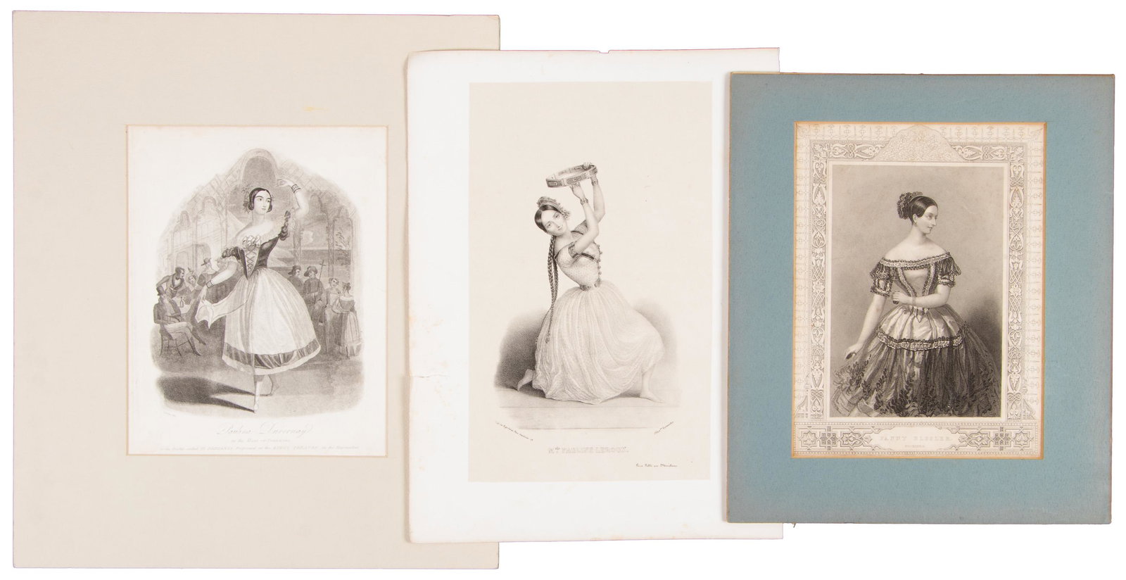 Three portraits of Romantic era dancers: Heading: (Ballet) Author: Title: Three prints from the Romantic era of ballet Place Published: Various places Publisher: Date Published: Various dates Description: Comprising:</