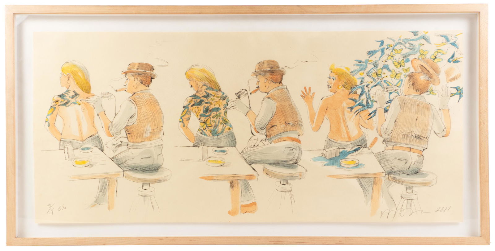 Richard Shaw tattoo print, 2011: Heading: Author: Shaw, Richard Title: Untitled Place Published: Palo Alto, CA Publisher:Smith Andersen Editions Date Published: 2011 Description: Hand-colored etching on Rives B