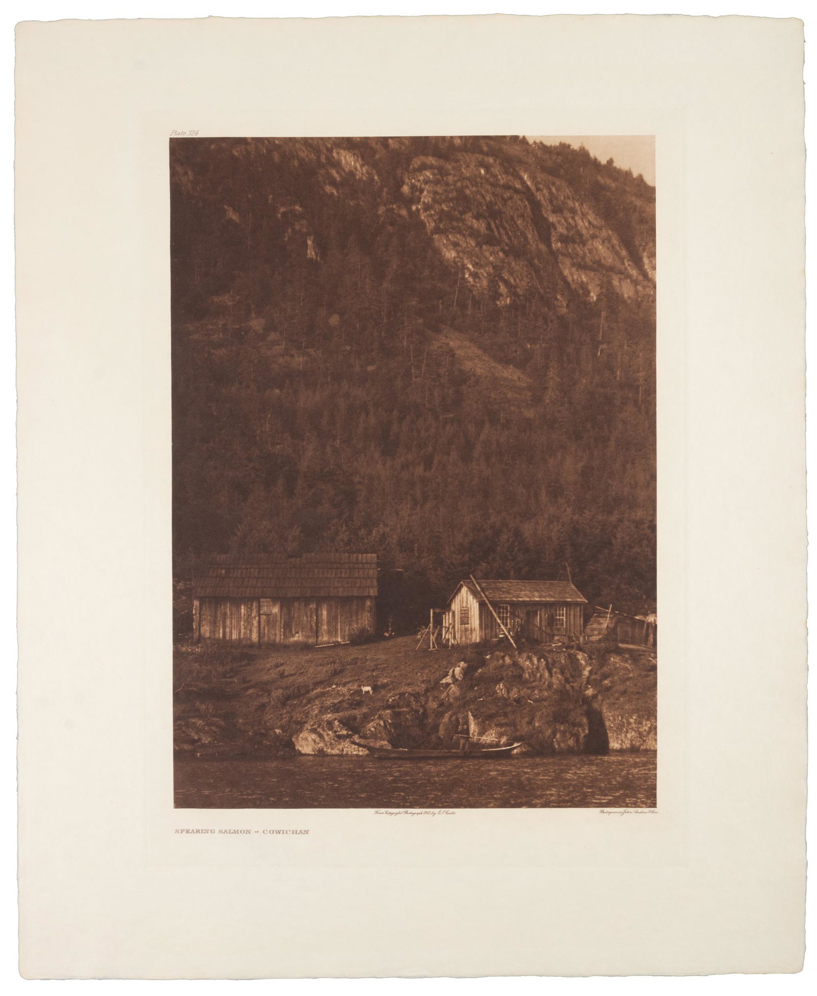 Edward S. Curtis, Spearing Salmon - Cowichan: Heading: (Curtis, Edward S. - Plate 324) Author: Curtis, Edward S. Title: Spearing Salmon - Cowichan Place Published: [Cambridge, MA] Publisher:[The University Press] Date Published: [1913]