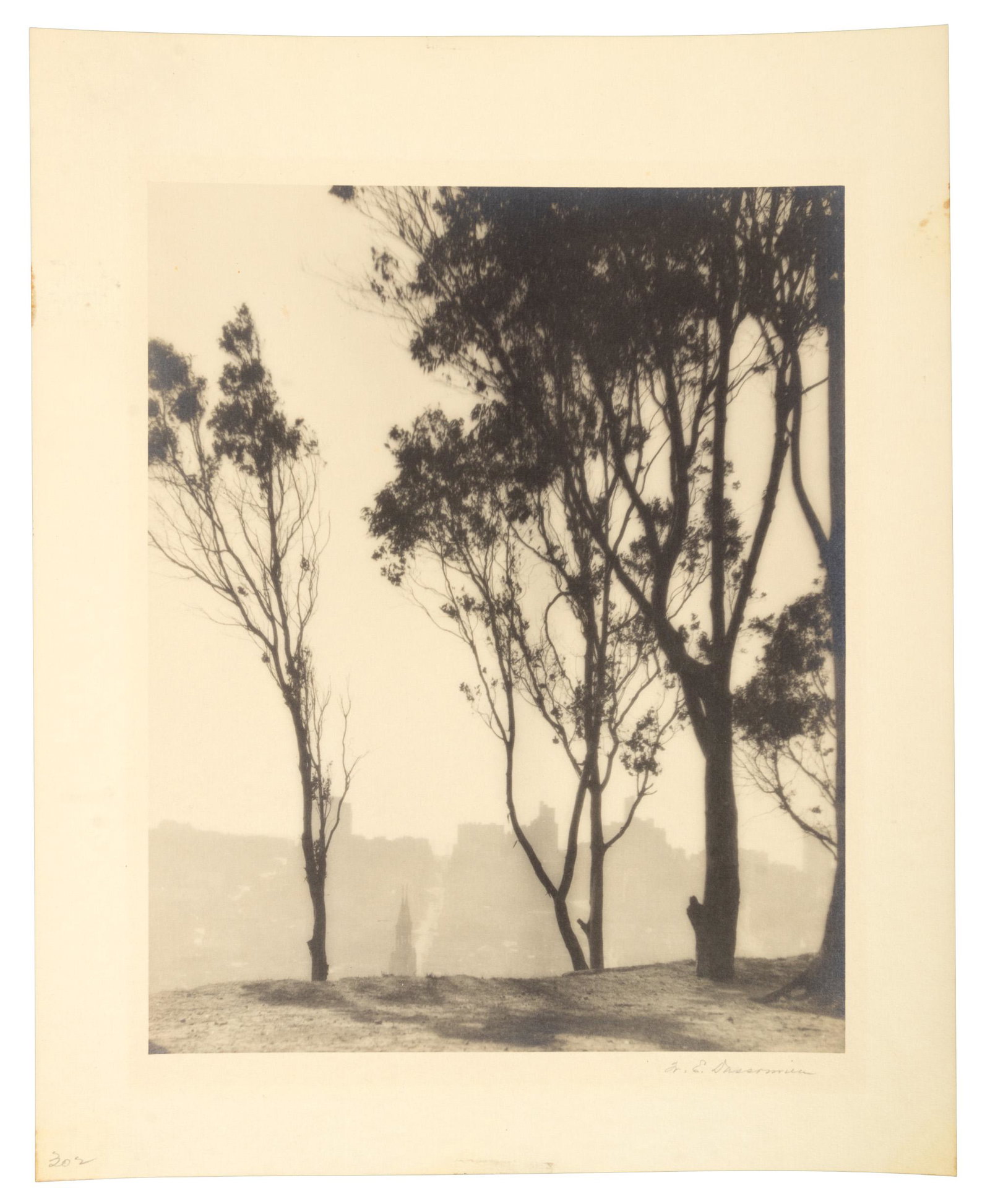 Signed by William Dassonville: Heading: Author: Dassonville, William Title: Westward view of San Francisco from Pioneer Park, Telegraph Hill Place Published: San Francisco Publisher: Date Published: [1920's] Descrip