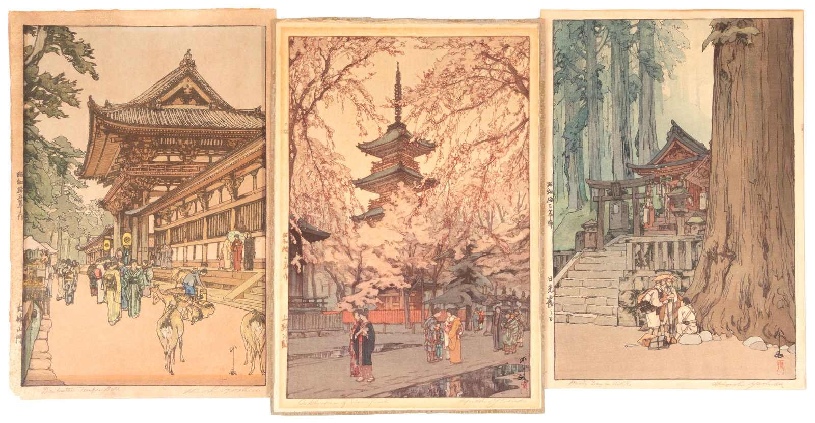Six signed color woodblock prints by Hiroshi Yoshida: Heading: Author: Yoshida, Hiroshi Title: Six original color woodblock prints with The Complete Woodblock Prints of Yoshida Hiroshi Place Published: Japan Publisher:Abe Publishing (volume) Date P