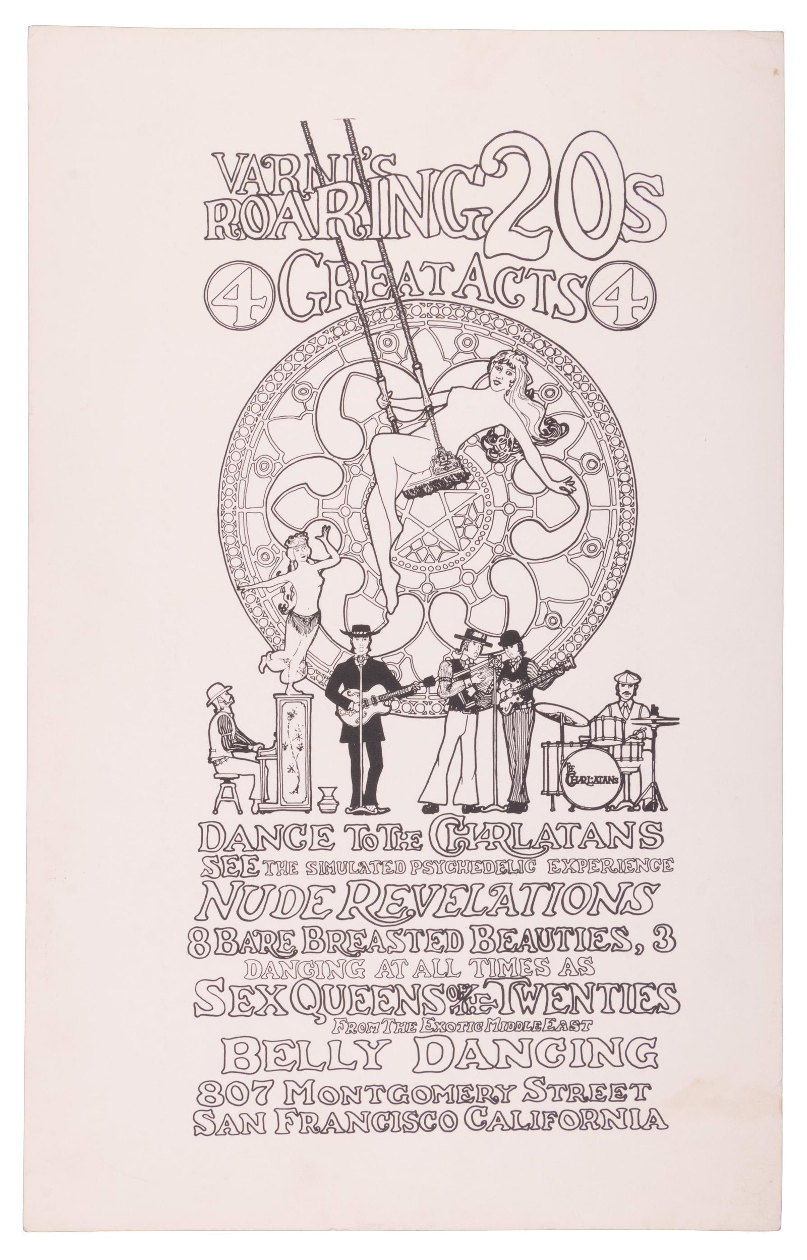 The Charlatans at Varni’s Roaring Twenties 1967: Heading: (Rock Posters) Author: Hunter George and Nathan Terre, artists Title: The Charlatans at Varni’s Roaring Twenties Place Published: San Francisco Publisher:Varni’s Roaring Twenties Date Pu
