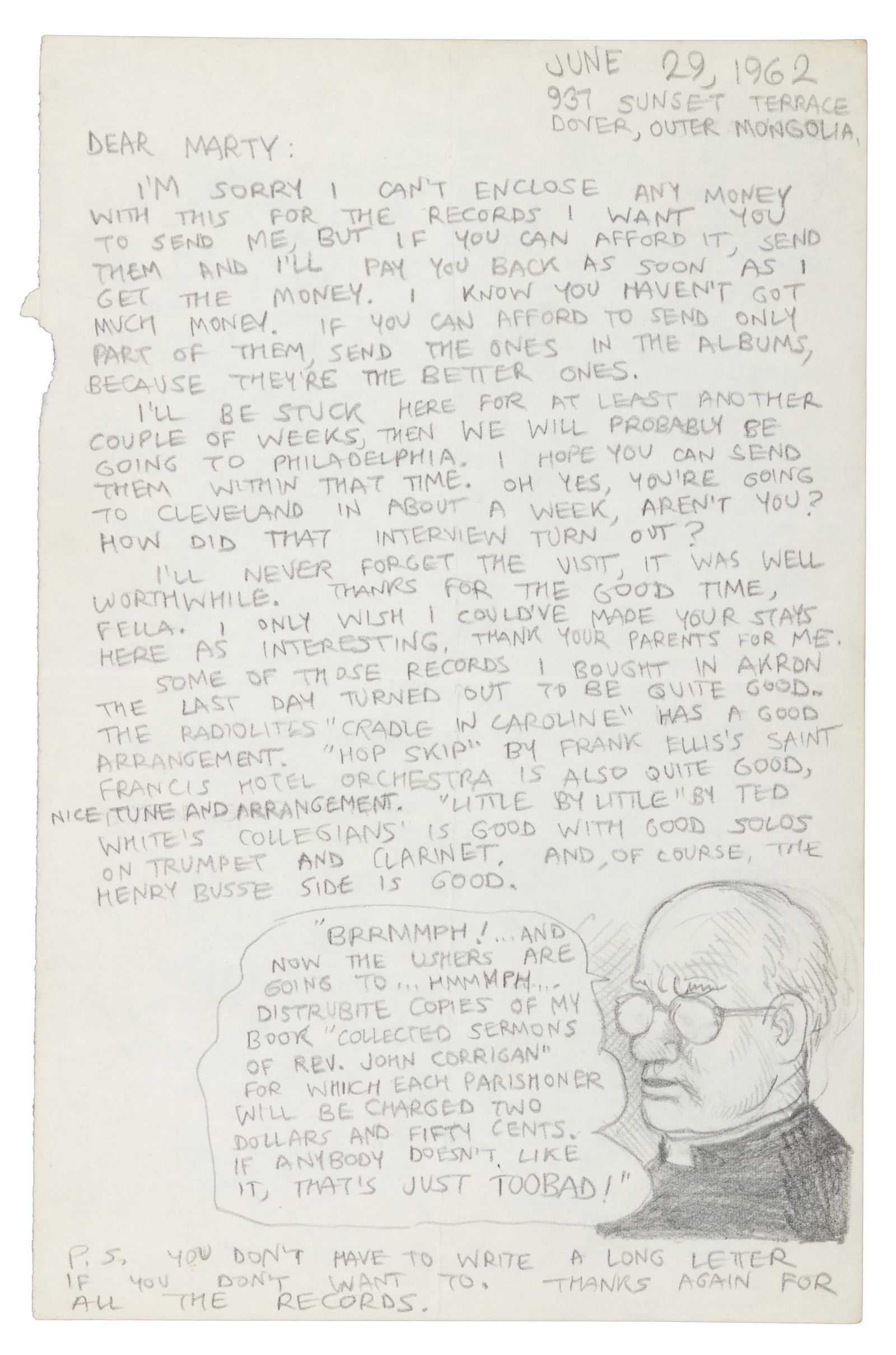 R. CRUMB Handwritten Letter w/ ORIGINAL SKETCH, to (1 of 4)