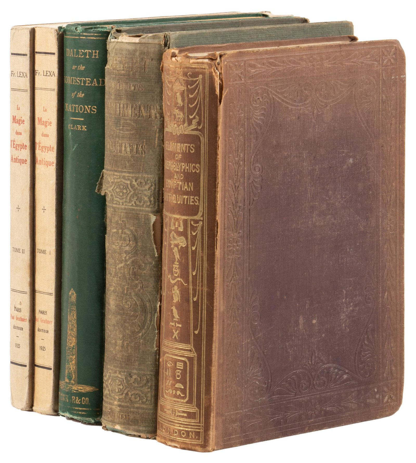 4 works on Egypt and its cultural legacy: Heading: (Egypt) Author: Various Title: 4 Works concerning Ancient Egypt Place Published: Various places Publisher: Date Published: Various dates Description: 5 volumes. Text in
