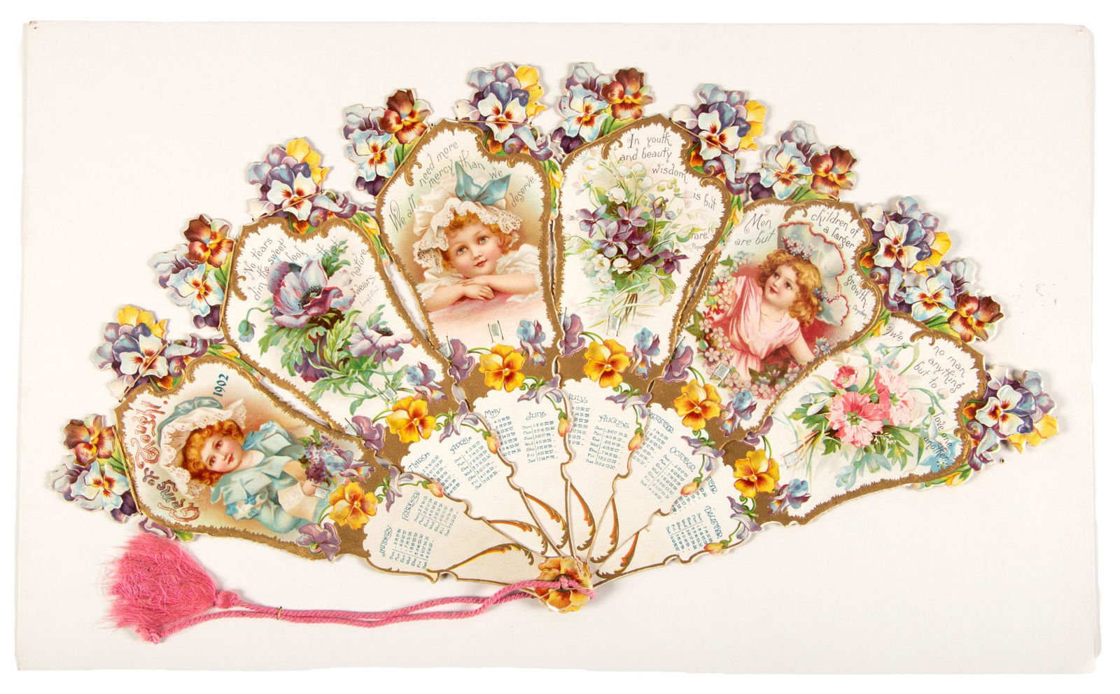 3 Large Victorian Valentine fan calendars (1 of 3)