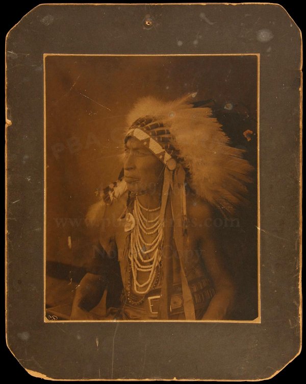 Photographs of Custer's Crow Scouts: Title: Photographs of Hairy Moccasin and White Man Runs Him, George Armstrong Custer's Little Bighorn Crow Scouts Author: ** Description: Two sepia-tone photographs, 9¾x8 and 8¼x6¼ on 13¾x11 stiff