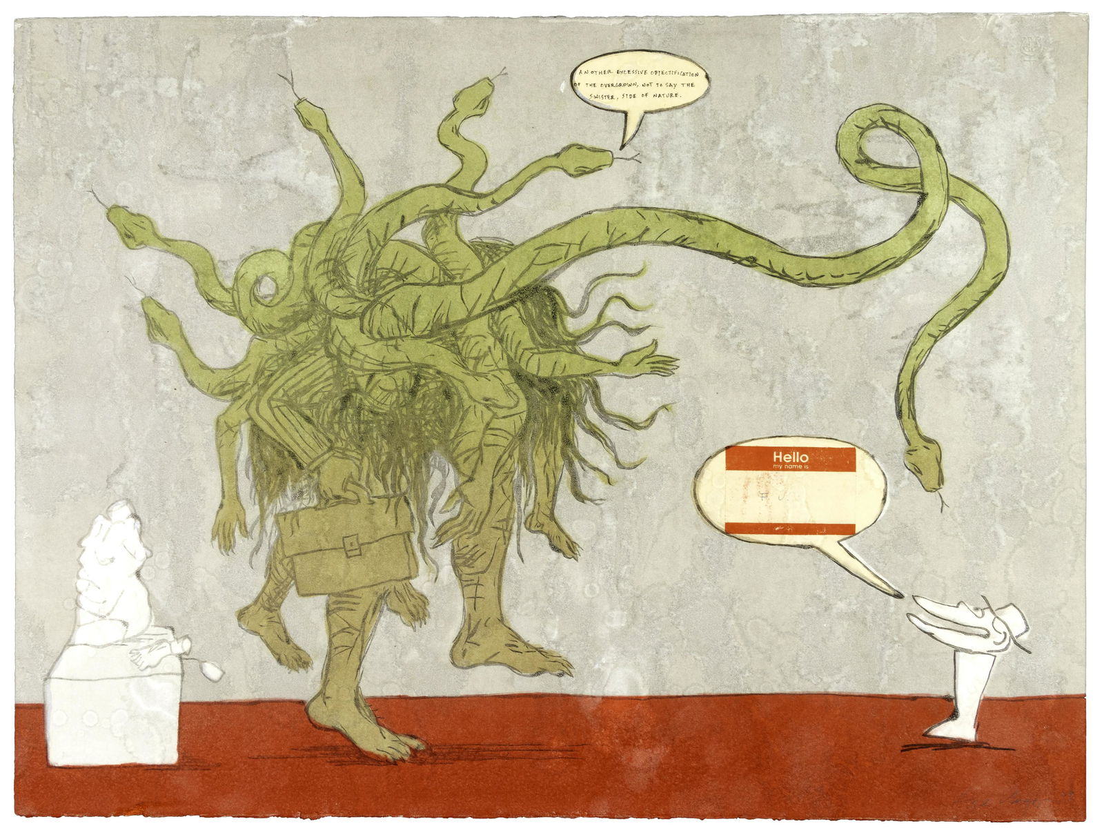 Monoprint signed by Enrique Chagoya: Heading: Author: Chagoya, Enrique Title: Orozco & Victor Hugo Meet at the Auction House Place Published: Palo Alto, CA Publisher:Smith Andersen Editions Date Published: 2009 Descriptio