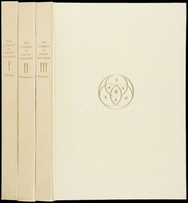 Grabhorn Press edition of Dante: Title: The Comedy of Dante Alighieri translated into English Unrhymed Hendecasyllabic Verse Author: Dante Alighieri Description: 3 volumes. Translated by Mary Prentice Lillie. 11x7½, cream boards, sp