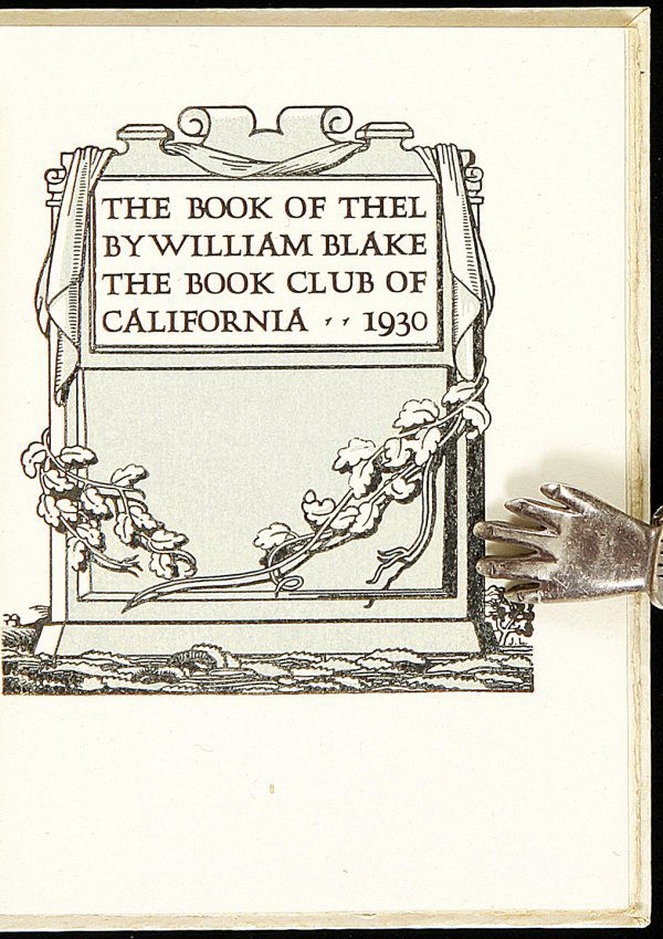 William Blake The Book of Thel: Title: The Book of Thel Author: Blake, William Description: 22 pp. 5x3¾, full vellum lettered in gilt. One of 300 copies printed at the Windsor Press.Inscribed "For Julian with sincere regards, Cecil