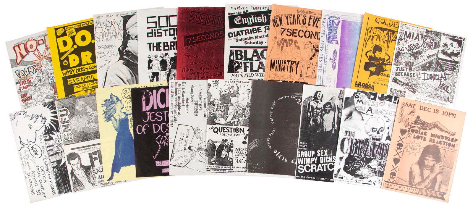 Twenty punkshow flyers from CA 1980's-90's: Heading: (Punk - Show Flyers) Author: Title: Twenty flyers from California punk shows of the 1980's-90's Place Published: California Publisher: Date Published: Various dates Descriptio