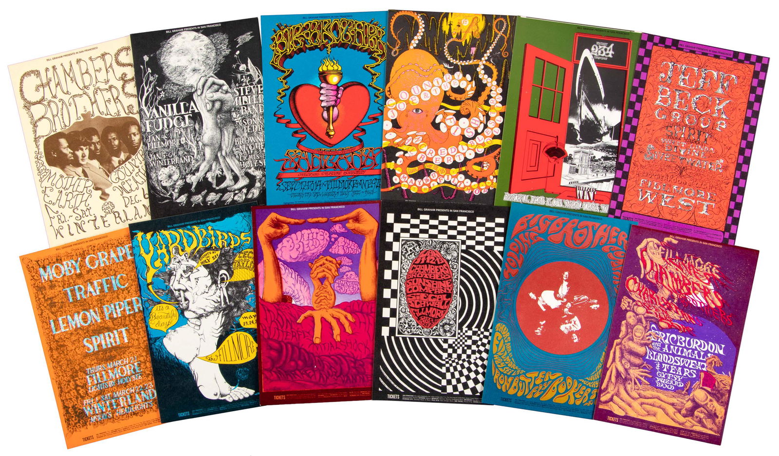 13 Bill Graham Presents postcards 1968: Heading: (Bill Graham Presents) Author: Title: Thirteen postcards for events presented by Bill Graham Place Published: San Francisco Publisher:Bill Graham Presents Date Published: 1968