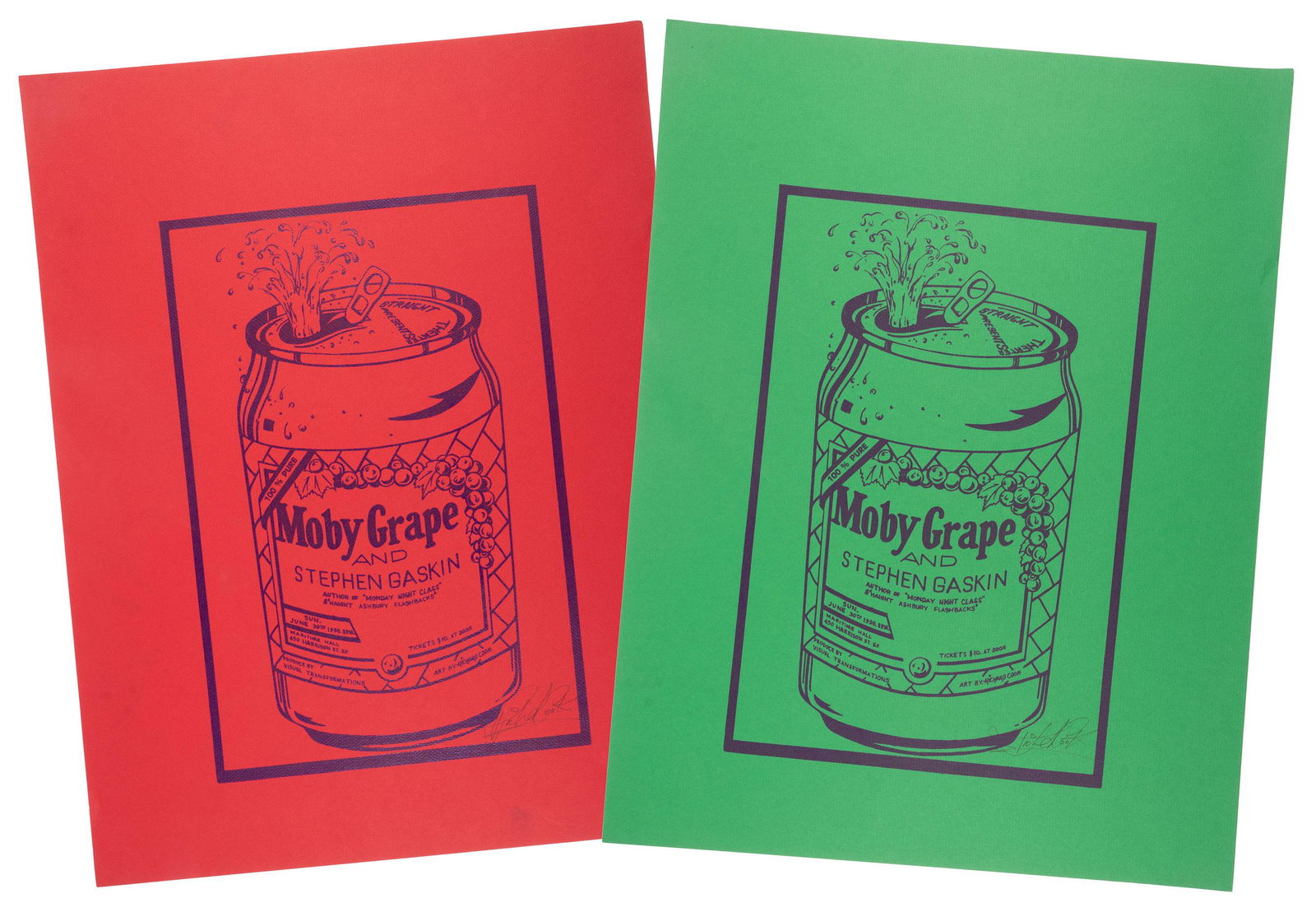 2 signed Richard Cook posters for Moby Grape: Heading: (Rock Posters) Author: Cook, Richard Title: Straight Theater Presents Moby Grape and Stephen Gaskin, author of "Monday Night Class" & "Haight Ashbury Flashbacks" Place Published: [San Francis