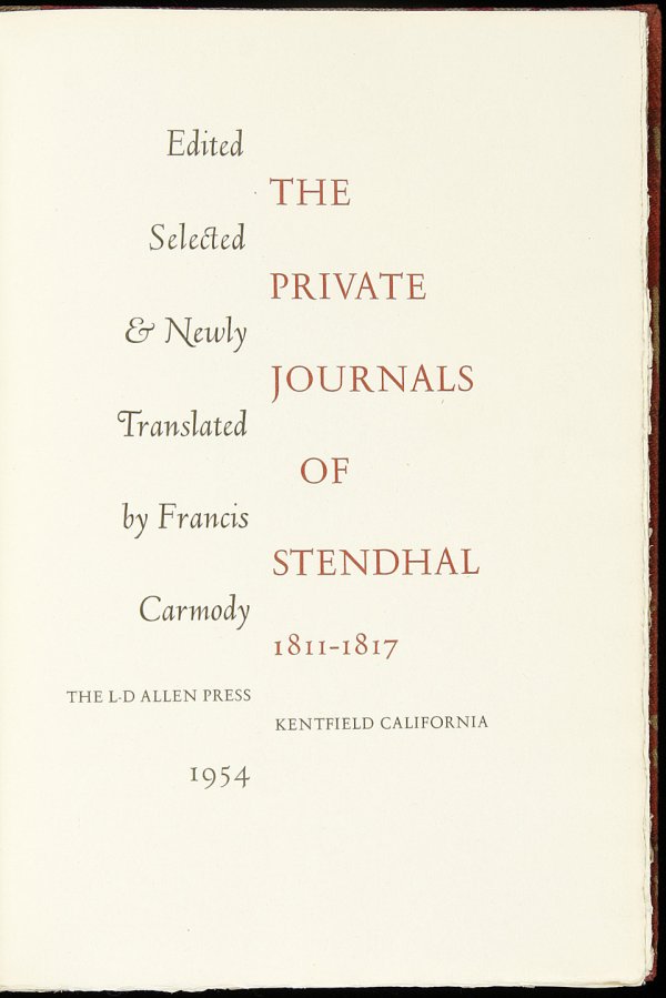 Allen Press Private Journals of Stendhal, 1/175