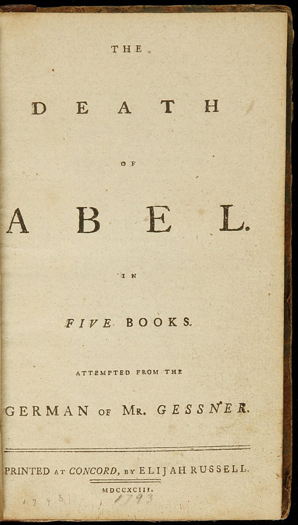 Concord NH Imprint Death of Abel 1793
