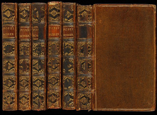 Pope's translation of Homer's Iliad 1720 2nd edn: Title: The Iliad of Homer. Translated by Mr. [Alexander] Pope Author: Homer Description: 6 volumes. Engraved plates and maps (some folding). 6½x3¾, period full calf, spines gilt. Second edition. Hea
