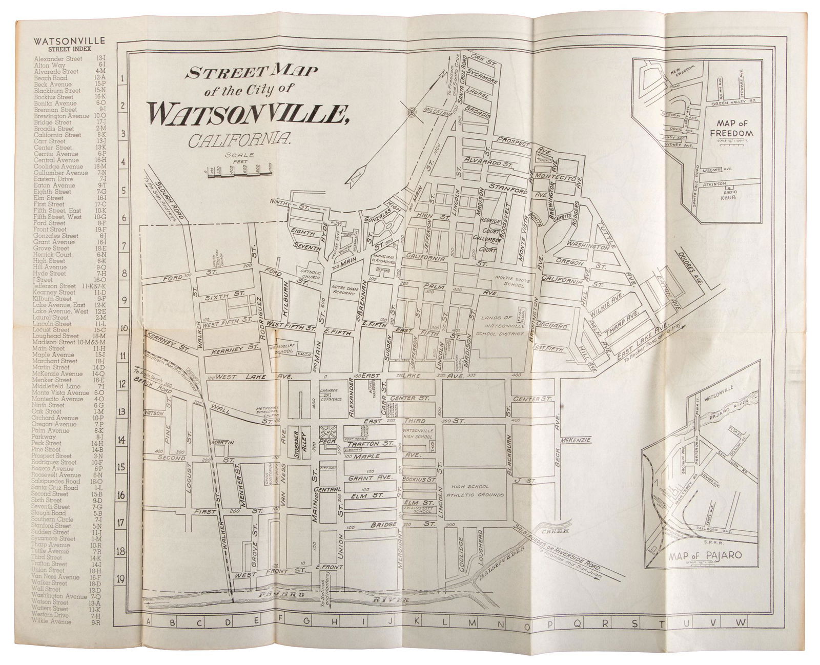 Rare street map of Watsonville, Cal., c.1930 (1 of 5)