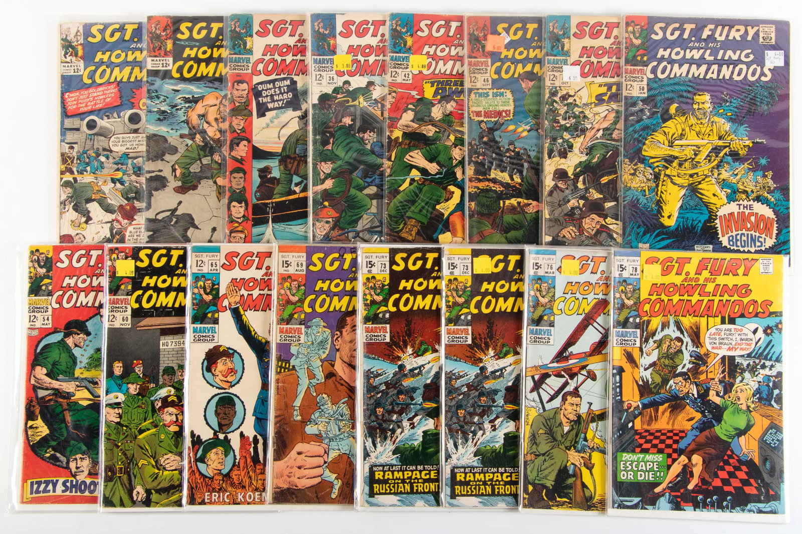Sgt. Fury * Lot of Approx. 45 Comics * 1960s-70s * Good: Heading: Author: Marvel Title: Sgt. Fury and His Howling Commandos: Lot of Approximately 45 Comics Place Published: Publisher: Date Published: 1960s-70s Description: Lot compri