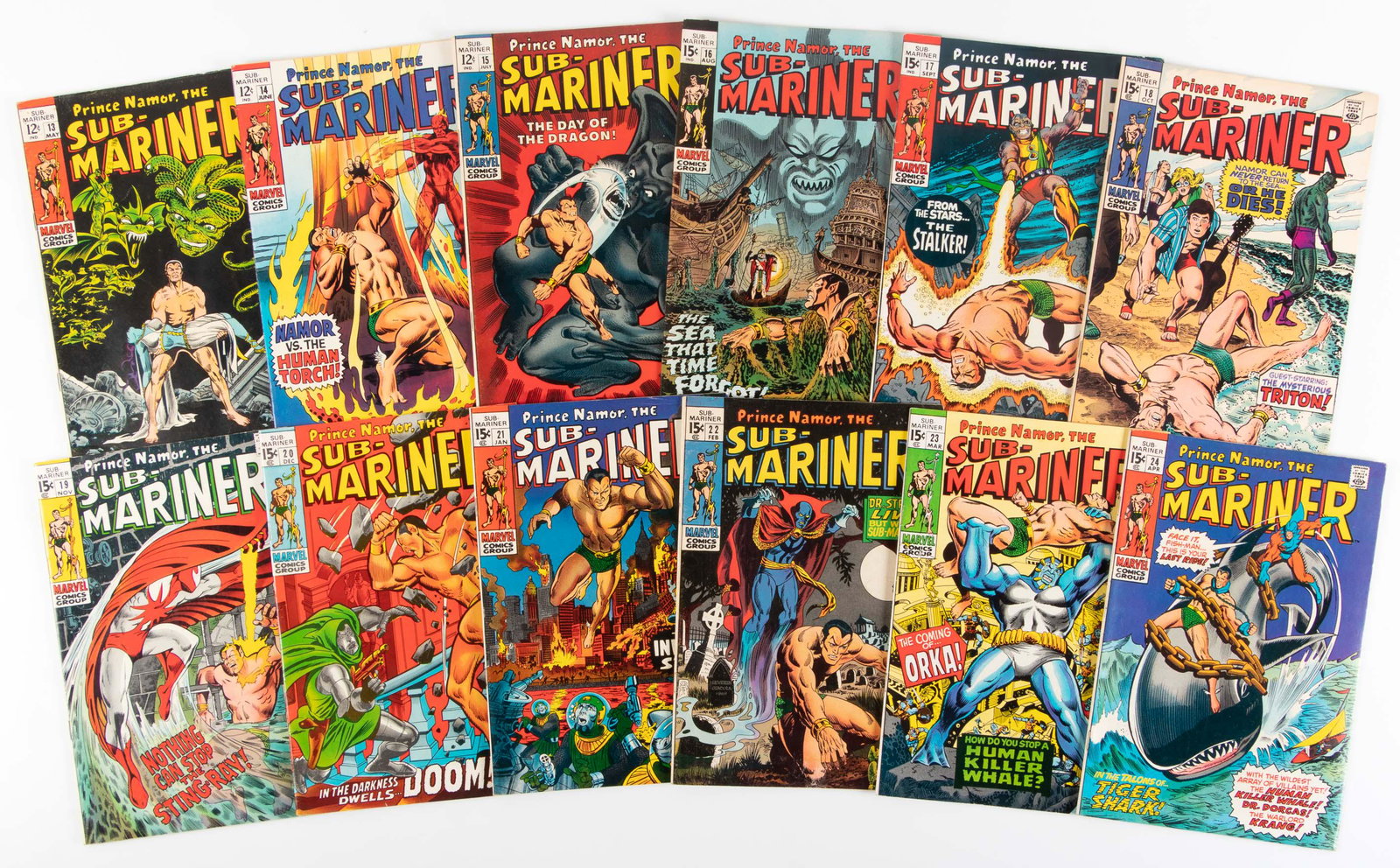 Sub-Mariner: Lot of 12 Comics * 1960s-70s: Heading: Author: Marvel Title: Sub-Mariner: Lot of 12 Comics Place Published: Publisher: Date Published: 1960s-70s Description: Lot comprises: #'s 13-24. Generally VF. Lots