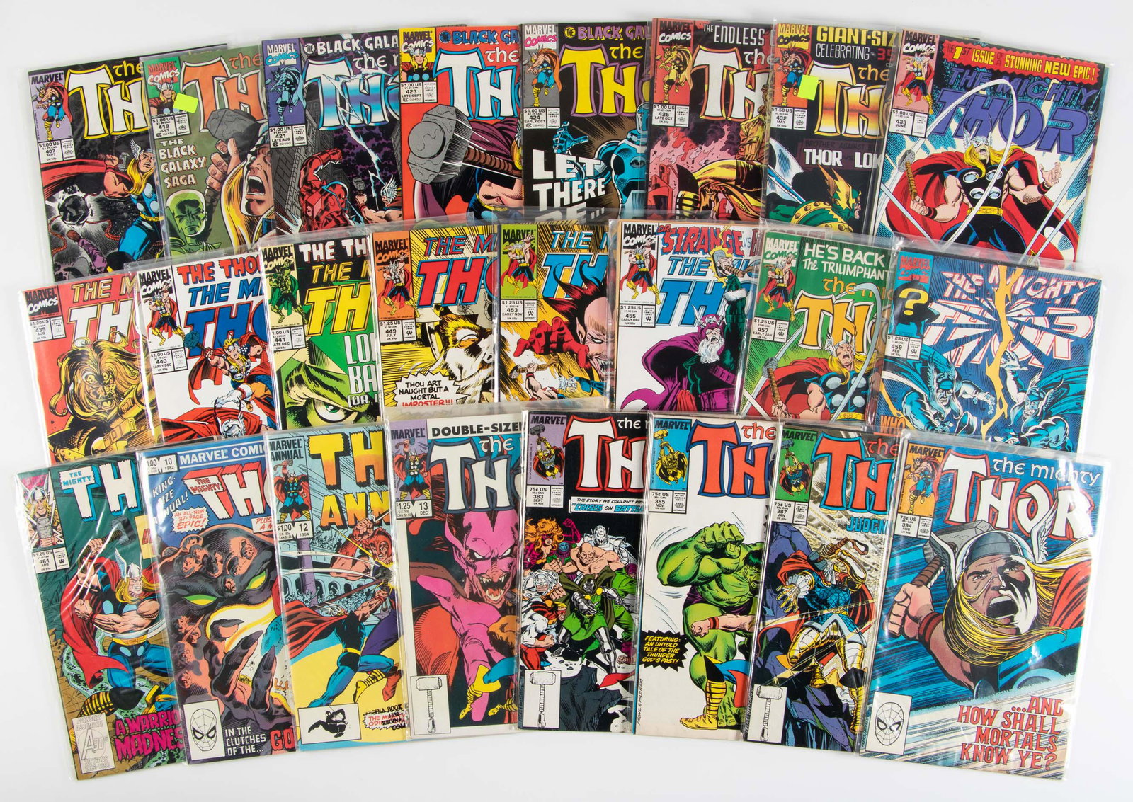 Thor: Lot of Approx. 85 Comics * VF * 1980s-90s: Heading: Author: Marvel Title: Thor: Lot of Approximately 85 Comics Place Published: Publisher: Date Published: 1980s-90s Description: Lot comprises: Thor #'s 300 (2 copies), 3