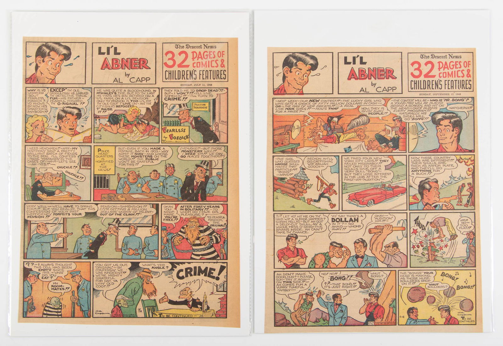 Li'l Abner by Al Capp. Lot of 10 Sunday strips * 1948: Heading: Author: [Comic Strips] Title: Li'l Abner. Lot of Ten Color Sunday Strips Place Published: Publisher: Date Published: 1948 Description: Li'l Abner by Al Capp. Lot of te