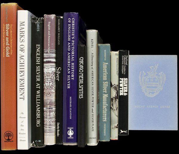 12 books about American silver, collections, etc: Title: Twelve volumes about American silver, silversmiths, and history Author: ** Description: Includes: Warren, David B., et. al. Marks of Achievement: Four Centuries of American Presentation Silver.