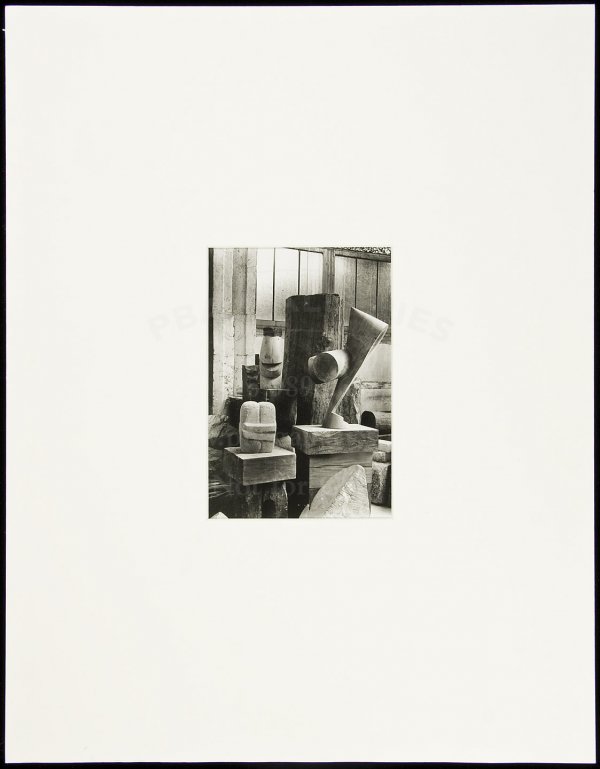 Constantin Brancusi photo of his sculpture: Title: Vue d'Atelier, la Sorciere, le Chef, 1925 Author: Brancusi, Constantin (1876-1957) Description: Gelatin silver print photograph. 7x4¾". Matted. Overall dimensions 18x14".Printed from the origi