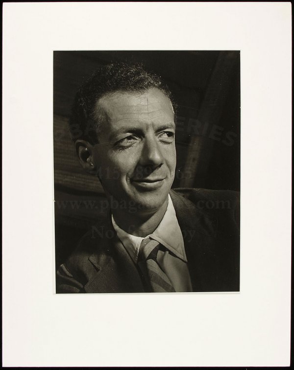 W. Eugene Smith portrait of Benjamin Britten: Title: Portrait of English composer/musician Benjamin Britten Author: Smith, W. Eugene (1918-1978) Description: Gelatin silver photograph. 13¼x10½ plus margins, matted.With Smith's estate rubberstam
