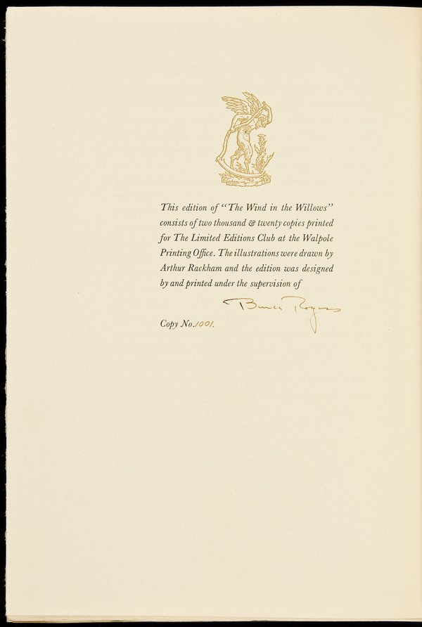 Wind in the Willows illus Arthur Rackham 1/2020: Title: The Wind in the Willows Author: Grahame, Kenneth Description: Introduction by A.A. Milne. Illustrations by Arthur Rackham. 11¼x8, cloth-backed boards, slipcase. One of 2020 copies, printed und