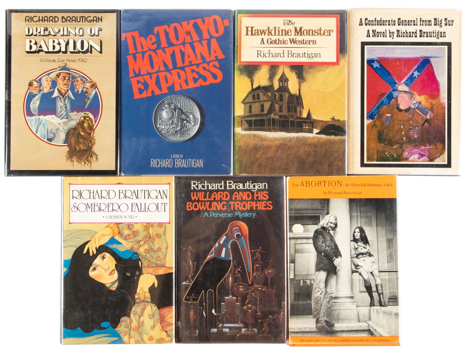 Seven novels by Richard Brautigan: Heading: Author: Brautigan, Richard Title: Seven novels by Richard Brautigan Place Published: Various places. Publisher: Date Published: Various dates. Description: 7 volumes.