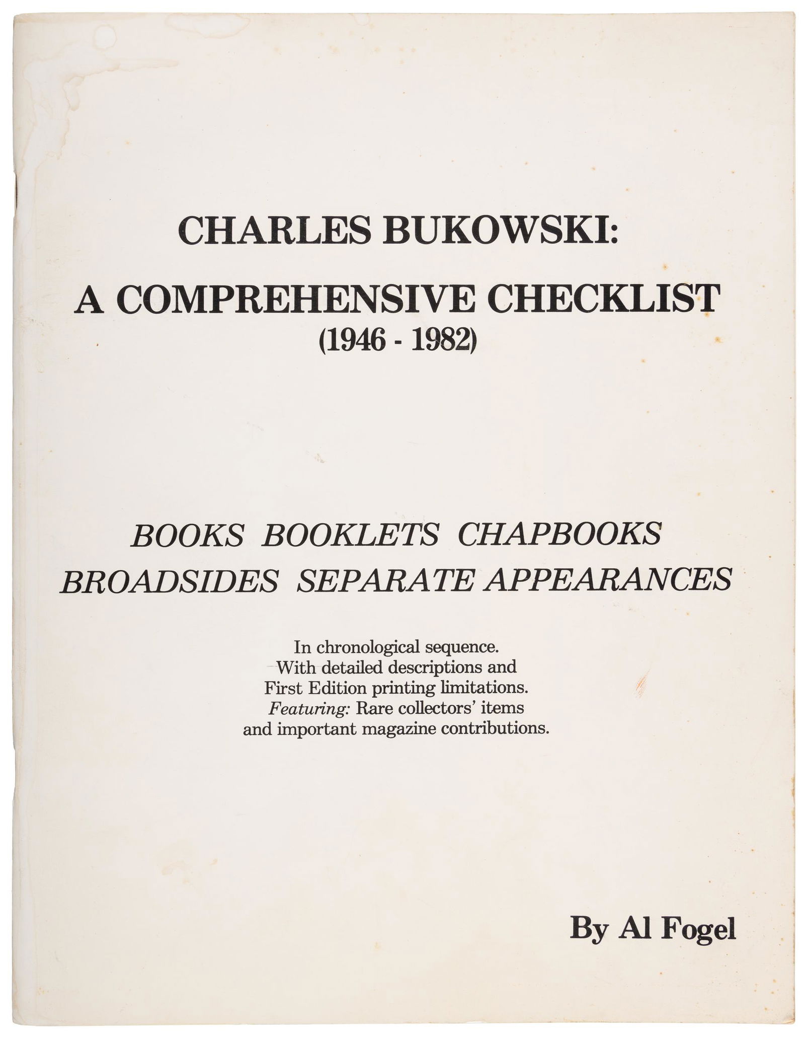 Charles Bukowski Checklist signed by Buk (1 of 2)