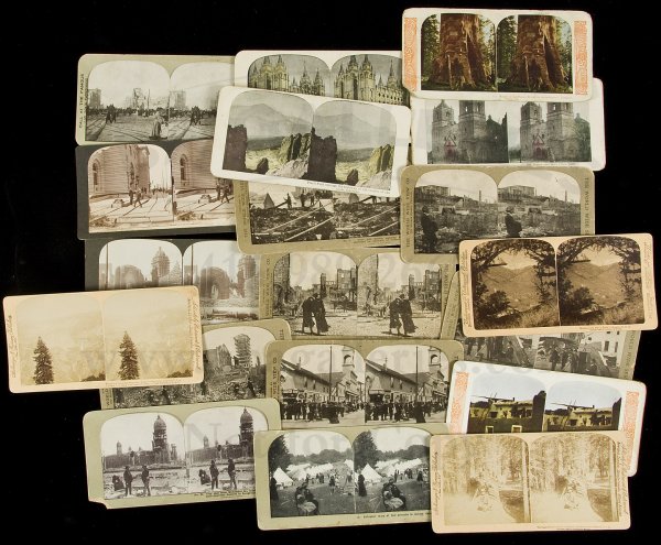 19 stereo views many of SF after 1906 earthquake: Title: Eleven stereo views of the aftermath of San Francisco Earthquake of 1906 and eight stereo views of Western states Author: ** Description: On cardboard mounts. 11 views of San Francisco directly