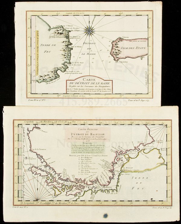 Bellin maps of Straight of Magellan 1753: Title: Two maps of the Magellan Straits & Tierra Del Fuego Author: Bellin, Jacques Nicolas Description: Includes: Carte Reduite du Detroit de Magellan Dressee sur les Journaux des Navigateurs... 20x35