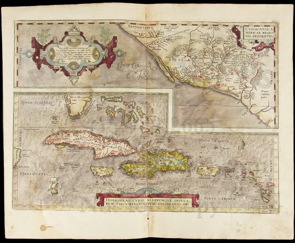 Ortelius map of Cuba & Western Mexico: Title: Culiacanae, Americae Regionis, Descriptio / Hispaniolae, Cubae, Aliarumque Insularum Circumiacientum, Delineato Author: Ortelius, Abraham Description: Copper-engraved map, hand-colored. 35.4x49