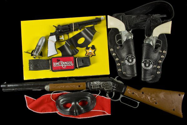 Four Lone Ranger Toy Gun Sets: Title: Four Lone Ranger Toy Gun Sets Author: ** Description: Includes: Lone Ranger 11-piece Rifle and Holster set by Gabriel. Complete. Long tear in box top. * Lone Ranger 10-piece Double Holster Set