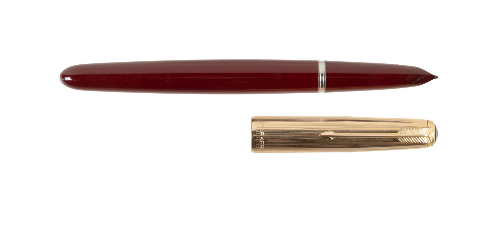 Parker 51 Burgundy Fountain Pen, Rolled-Gold Cap (1 of 1)