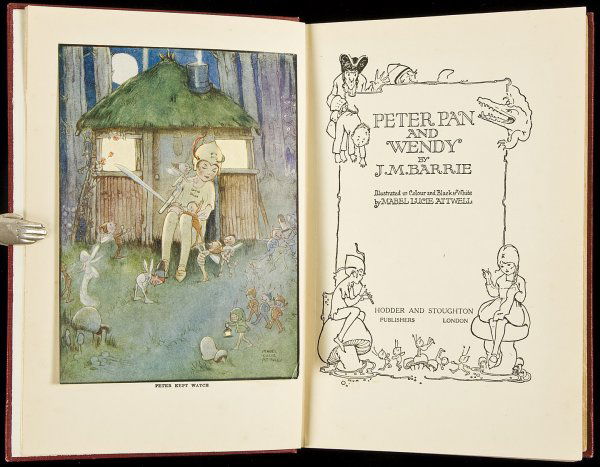 Peter Pan and Wendy Illustrated by M.L. Attwell: Title: Peter Pan and Wendy Author: Barrie, J.M. Description: 12 color plates by Mabel Lucie Attwell, numerous in text illustrations. (8vo) red cloth stamped in gilt, top edge gilt. Heading: zzc(Attwel