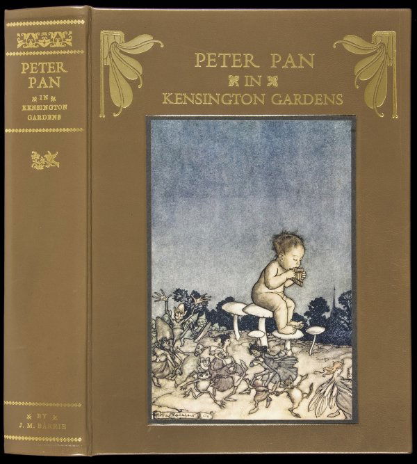 Peter Pan with Arthur Rackham illustrations: Title: Peter Pan in Kensington Gardens Author: Barrie, J.M. Description: xii, 126 pp. Illustrated by Arthur Rackham with 50 tipped-in color plates on brown paper mounts; printed tissue guards. 9¾x7¼