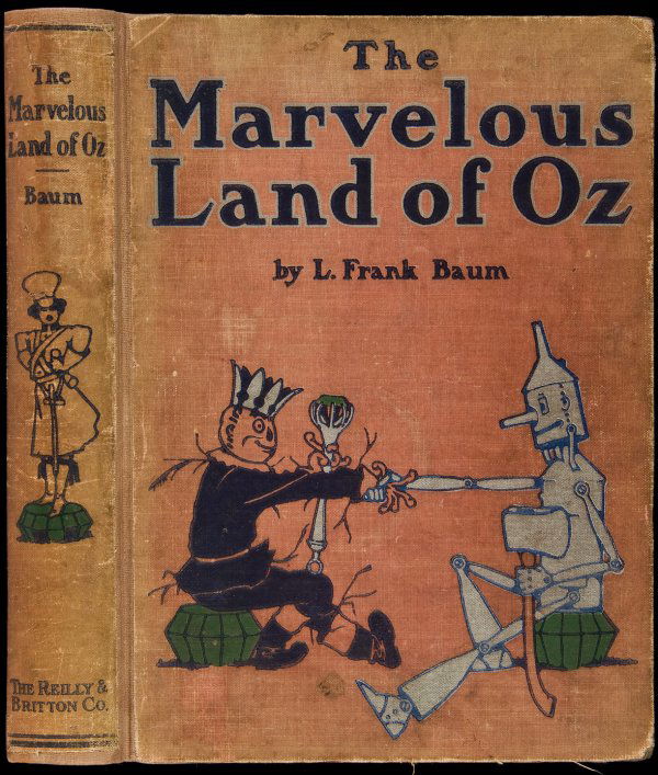 The Marvelous Land of Oz 1st Edition: Title: The Marvelous Land of Oz Author: Baum, L. Frank Description: 287 pp. Illustrated with 16 color plates & numerous black & white drawings by John R. Neill. 9x6½, red cloth stamped in navy blue,