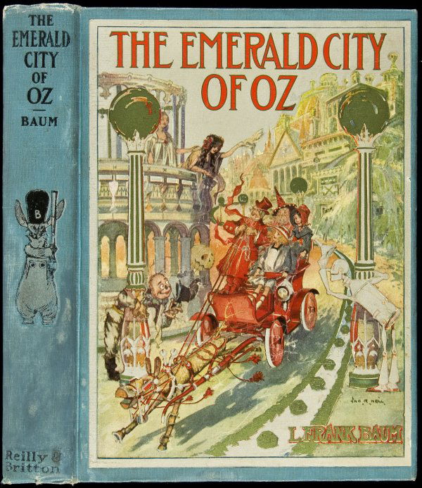 The Emerald City of Oz First Edition: Title: The Emerald City of Oz Author: Baum, L. Frank Description: 295, [1] pp. Illustrated with 16 color plates embellished with metallic green ink & numerous black & white drawings by John R. Neill.